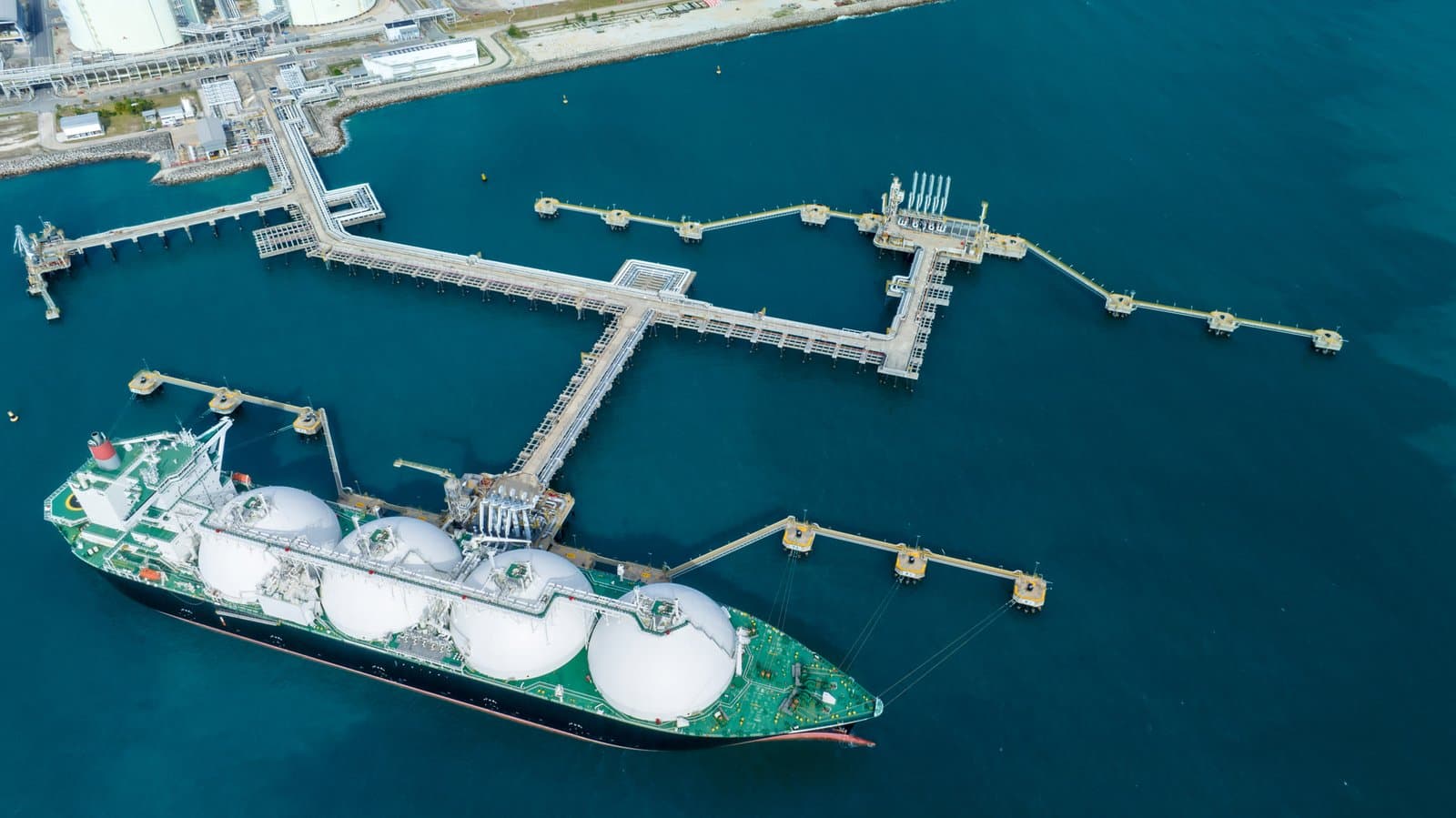 Liquefied gas carrier anchored offshore
